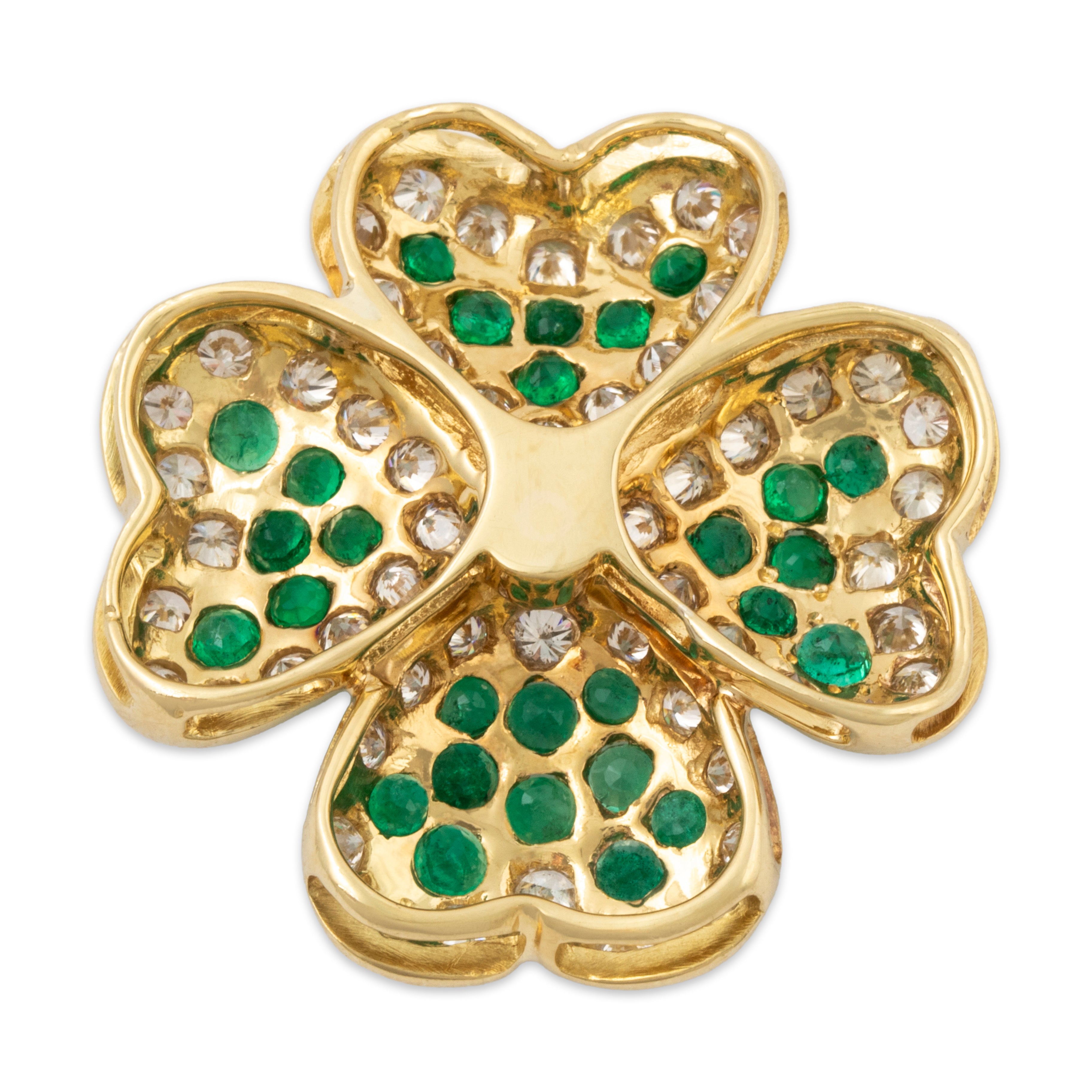 Vintage Large 14k Yellow Gold 1.81cttw Diamond 1.5cttw Emerald Clover Pendant、mySite、hinf8tx79