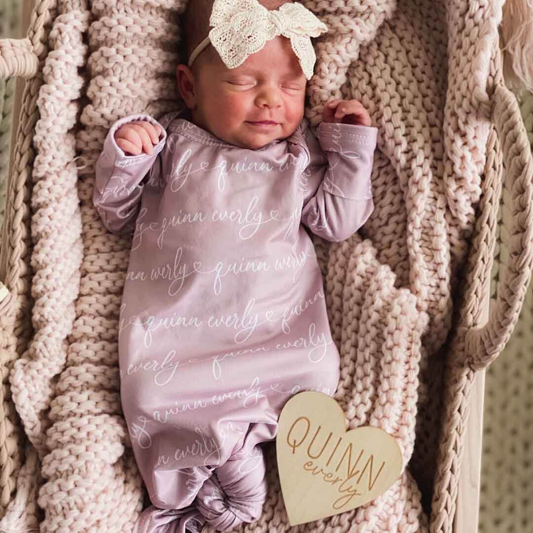  Solid Mauve Heart Personalized Newborn Baby Knot Gown - Script、mySite、layawaytickets