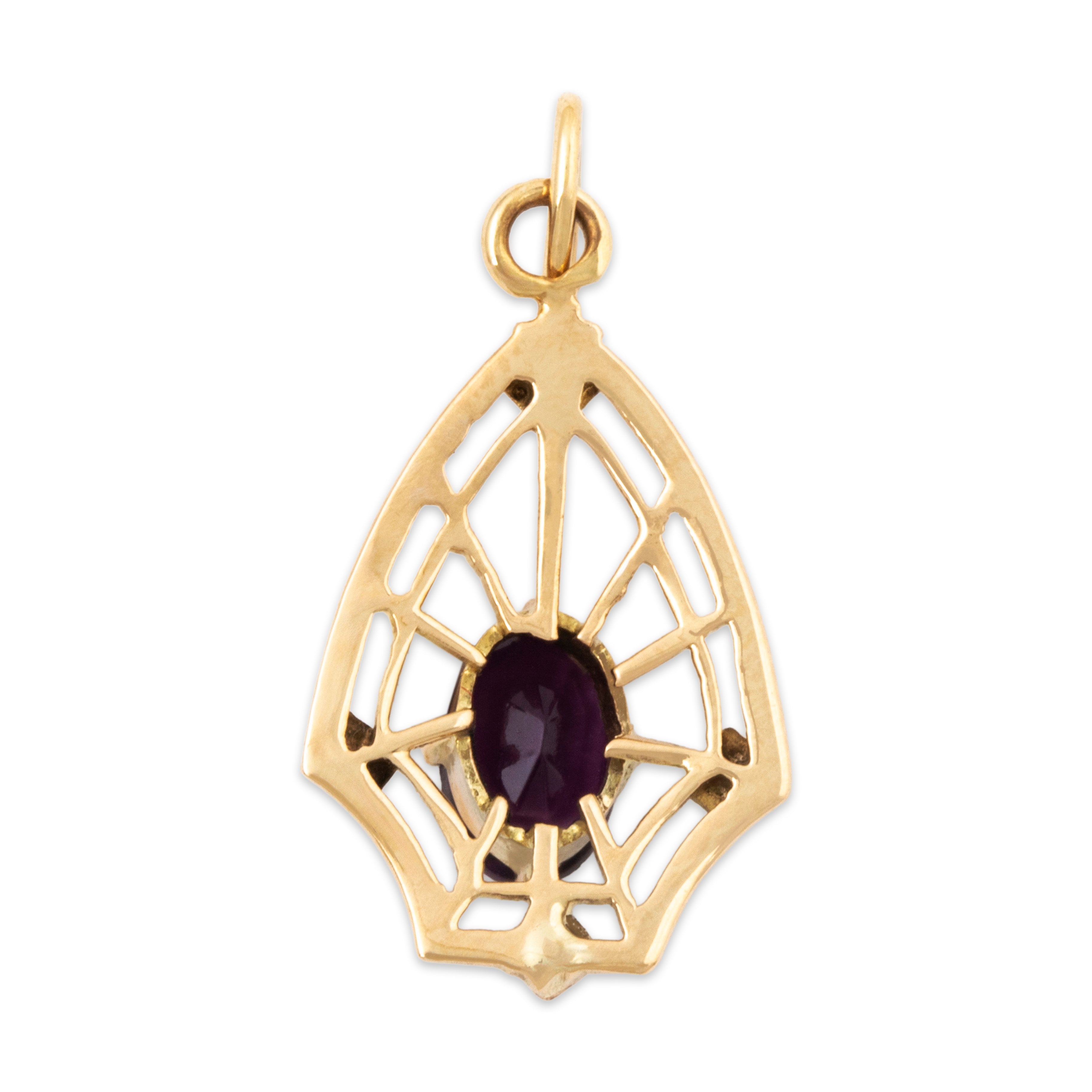Antique 10k Yellow & White Gold Purple Glass Openwork Milgrain Charm / Pendant、mySite、hinf8tx79