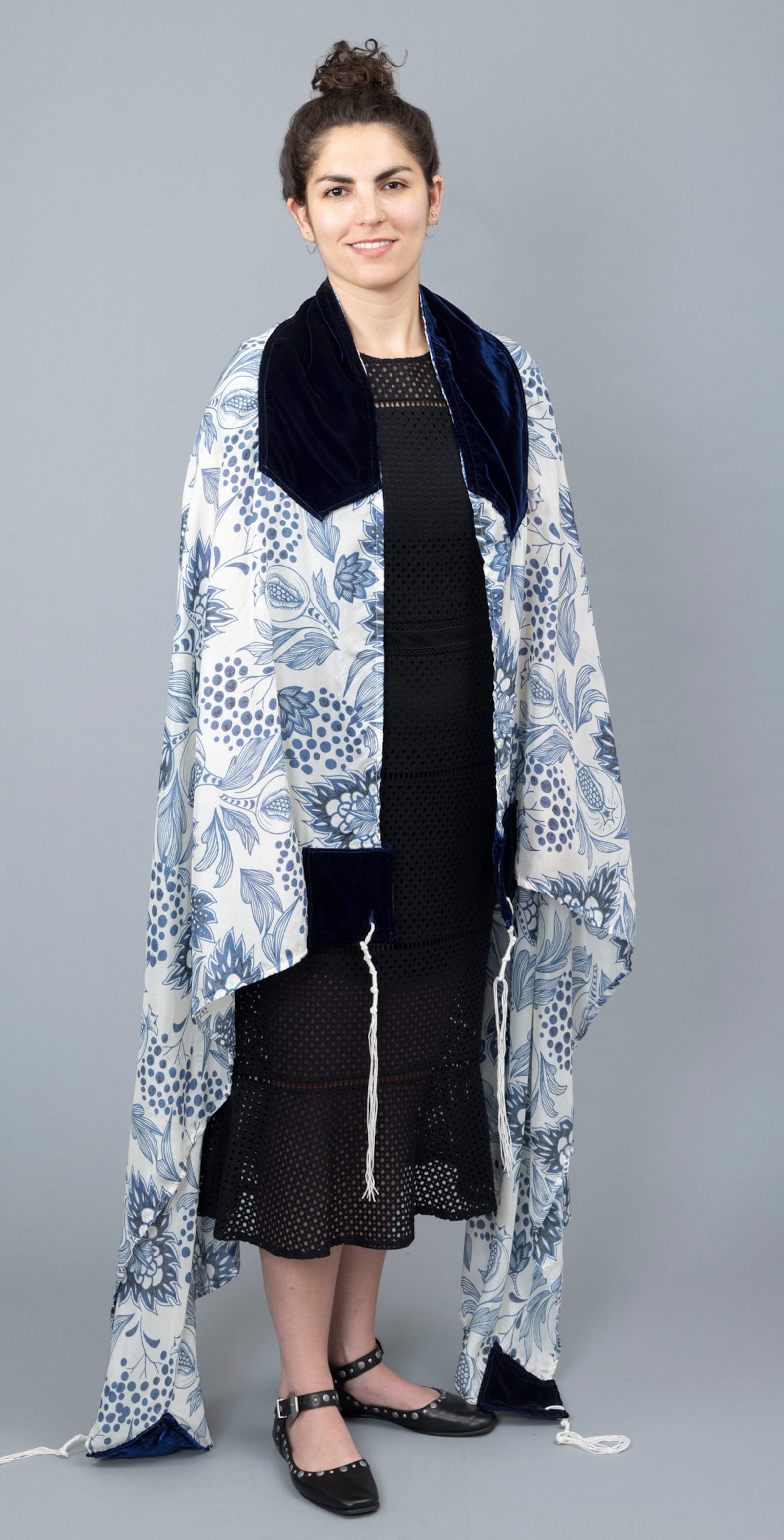 Blue and White Pomegranate Silk Habotai Tallit、mySite、topwebapps