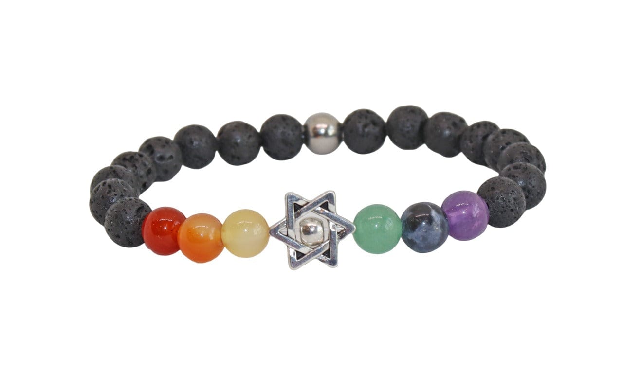 Rainbow Star of David Lava Stone Bracelet - 7 or 8、mySite、topwebapps