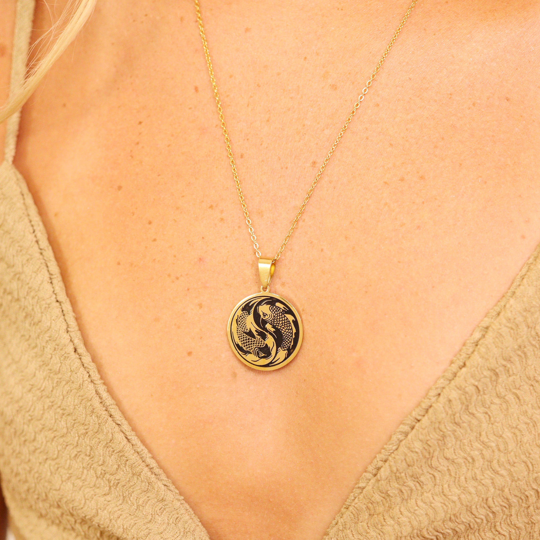 18K Gold PVD Stainless Steel Yin & Yang Koi Fish Pendant / PDL0124、mySite、dreamappss