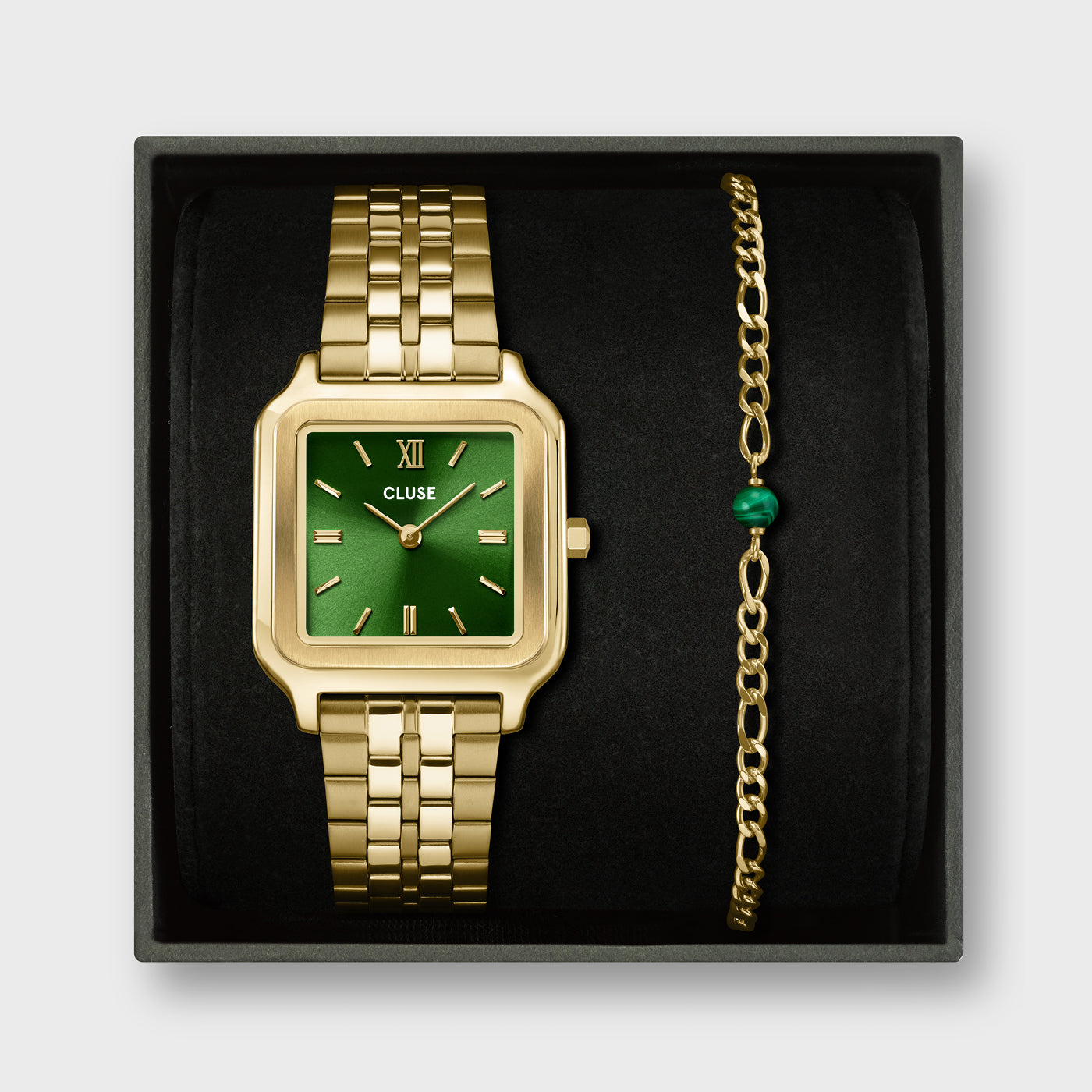  Gift Box Gracieuse Watch Steel Forest Green & Malachite Bracelet, Gold Colour