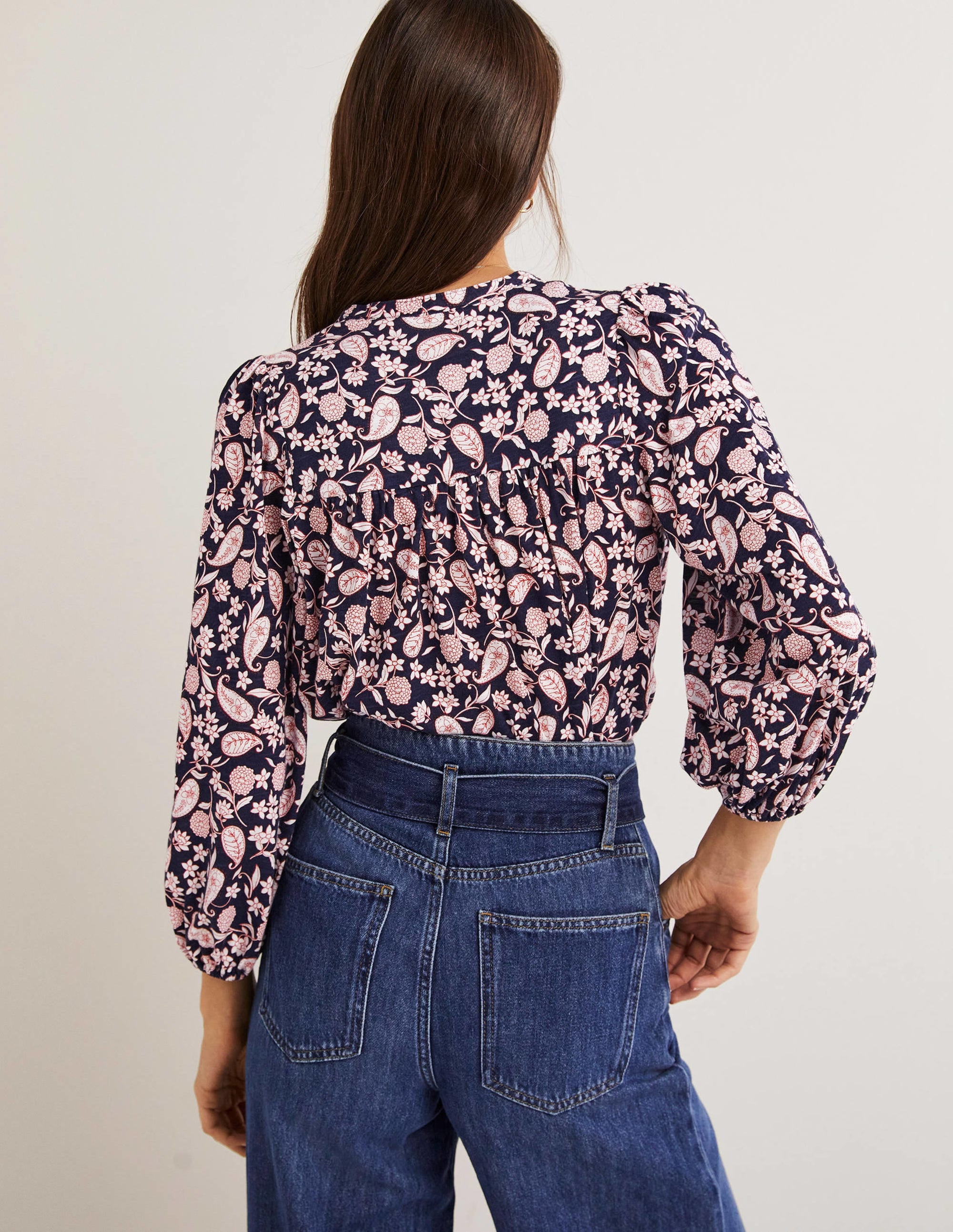  Printed Notch Neck Top-Navy, Flower Garden、mySite、ashleygrahame