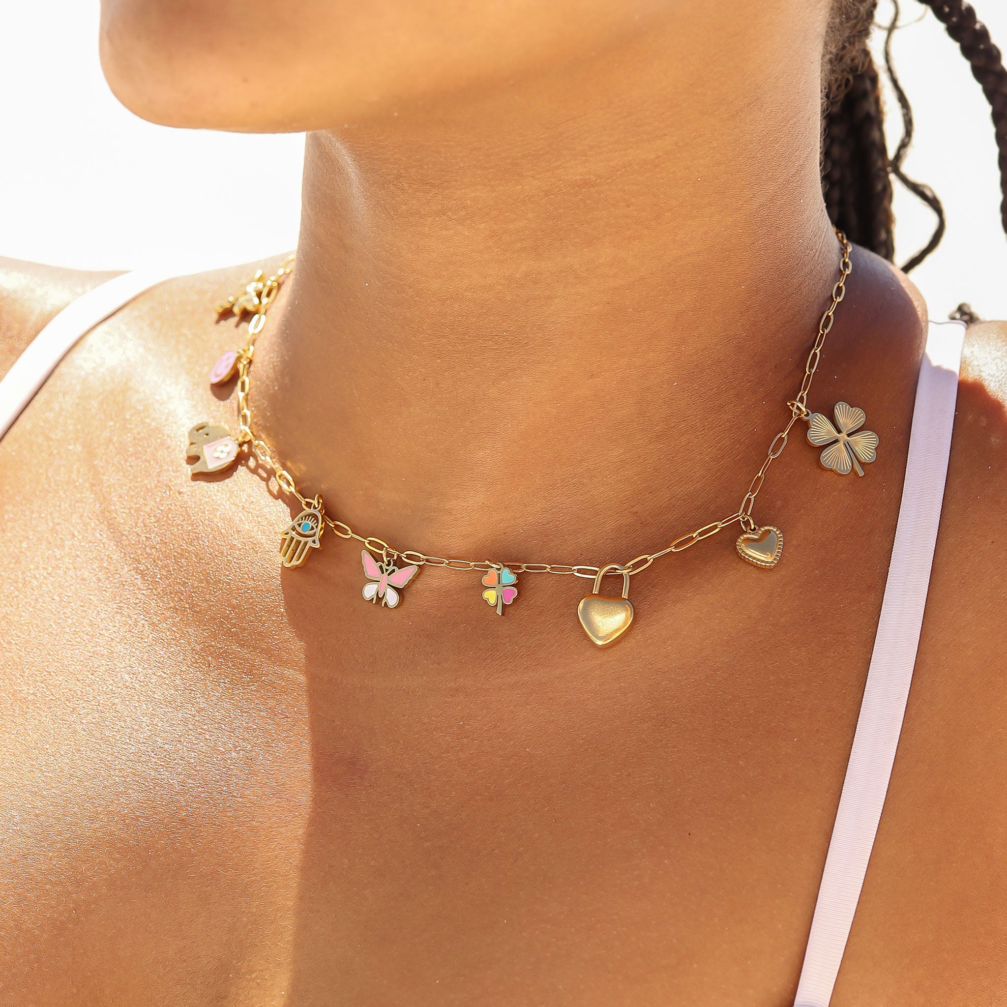 18K Gold PVD Stainless Steel Epoxy Multi-Colored 4 Leaf Clover Charm / PDL0085、mySite、dreamappss