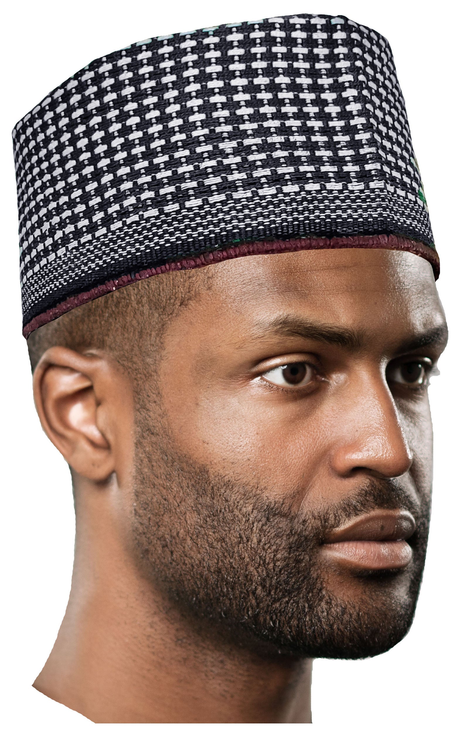 Brahami Black and White Hausa Mallam Cap Fulani Hula Hand-Crafted African Traditional Kufi hat DPH629、mySite、solidvoid