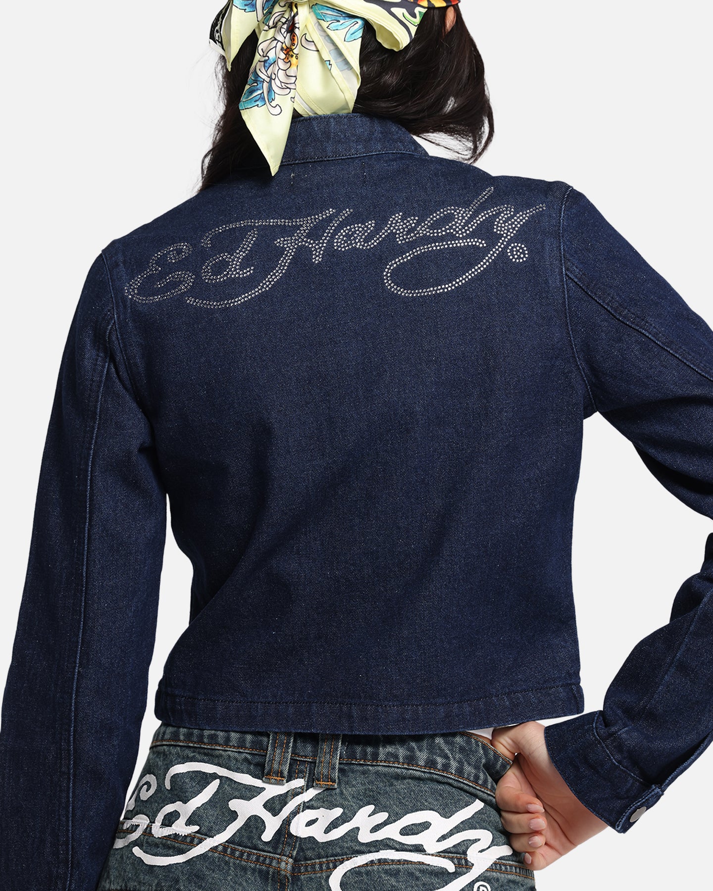 Ed Hardy Women's Cropped Denim Biker Jacket Indigo Denim、mySite、zt4zffjzw