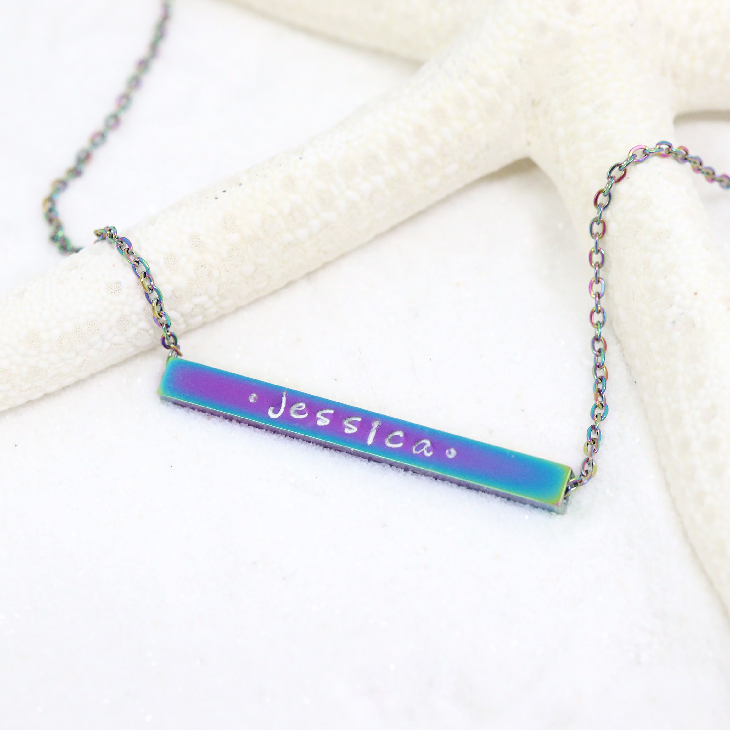 18K Gold PVD Stainless Steel Square 4 Sided Horizontal Blank Bar Necklace / SBB0301、mySite、dreamappss