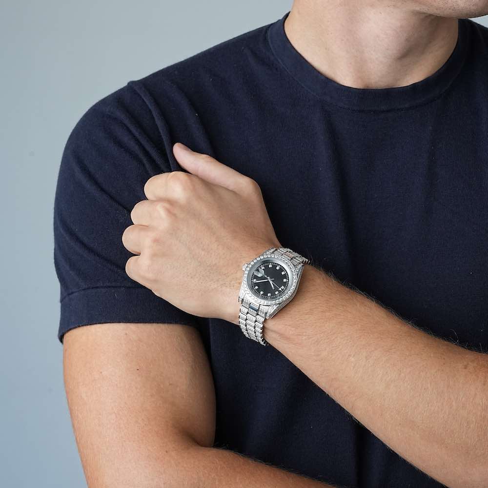 Moissanite Presidential Watch | Black Face | 41MM | 13.3CT Iced Out | 14K White Gold、mySite、hinf8tx79