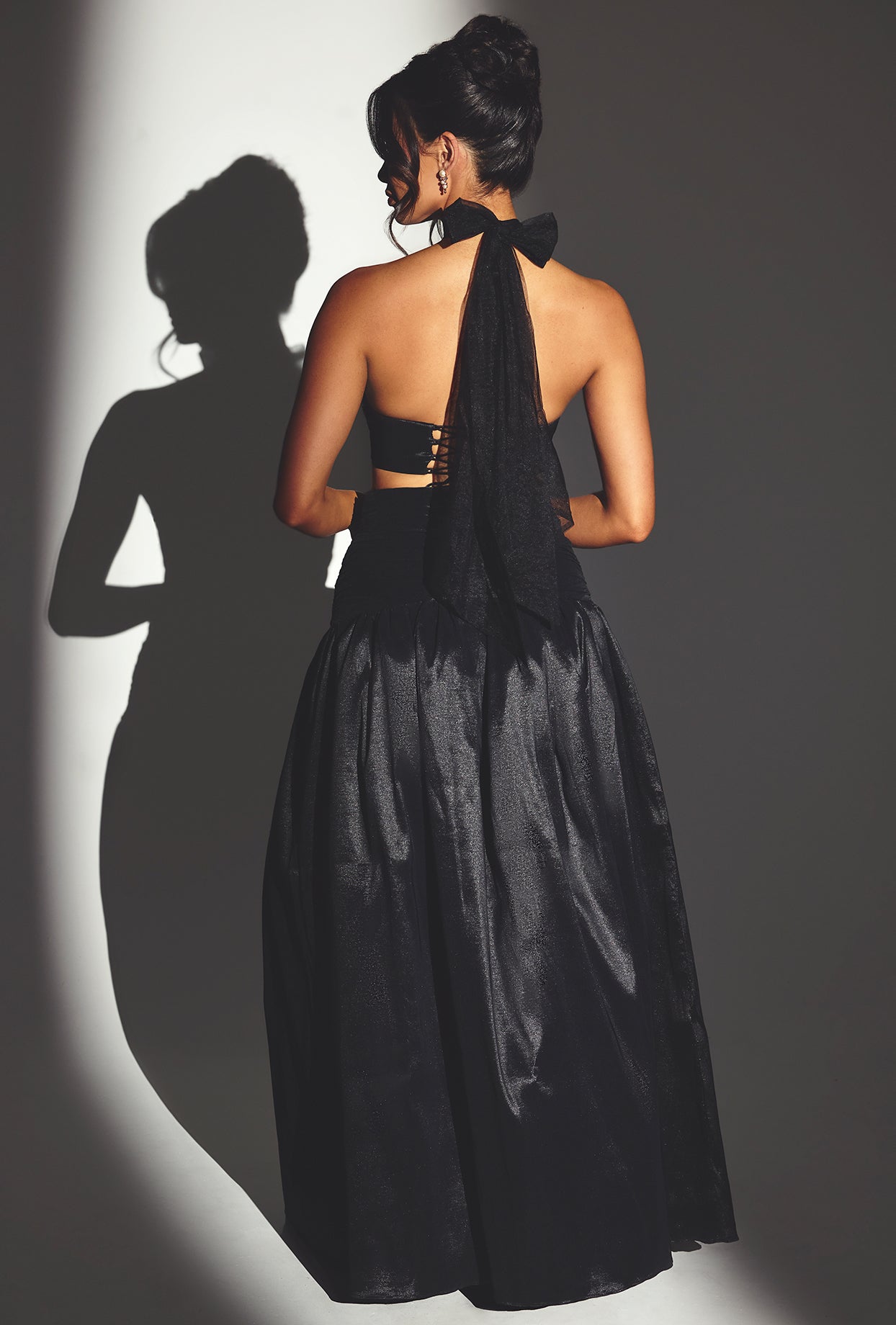 Woven Twill Voluminous Maxi Skirt in Jet Black、mySite、solidvoid