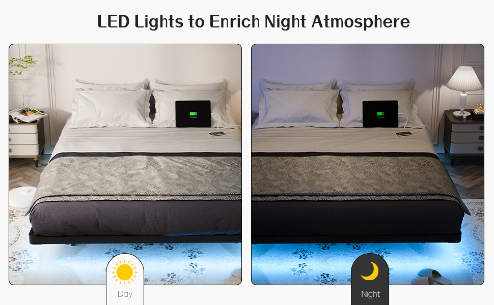 BED FRAME WITH LED LIGHTS TO ENRICH NIGHT ATMOSPHERE