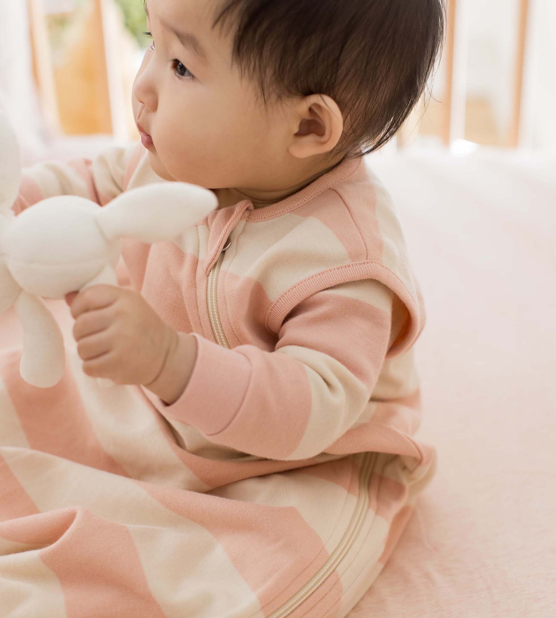 Rugby Stripe Organic Lightweight Beekeeper™ Wearable Baby Blanket - Pink Sand、mySite、g9winljtr