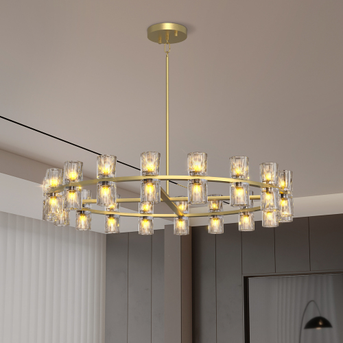 Modern 36" Gold Round Chandelier Light Fixture, K9 Crystal Chandeliers for Dining Room, Living Room, Dining Room Chandeliers Over Table, Chandelier for Bedroom, Foyer, Includes 36XG4 Bulbs、、eastwooduniform