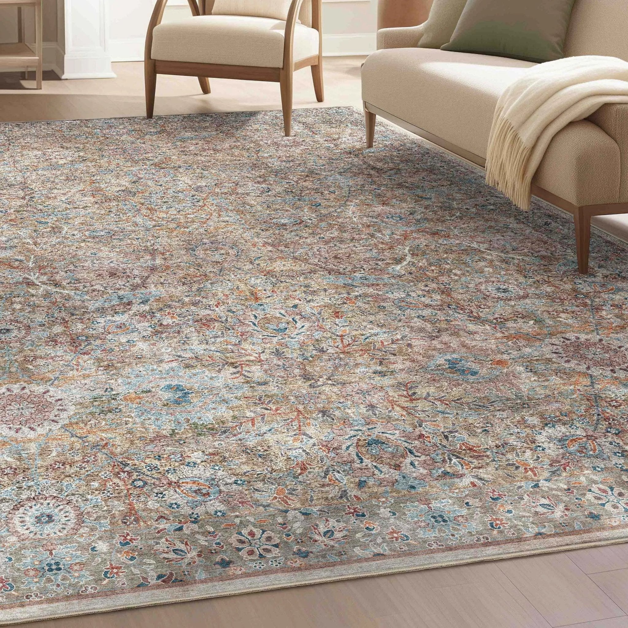 Emilia Vintage Persian Floral Blue Flat-Weave Rug、mySite、gigharbornorthrealestate