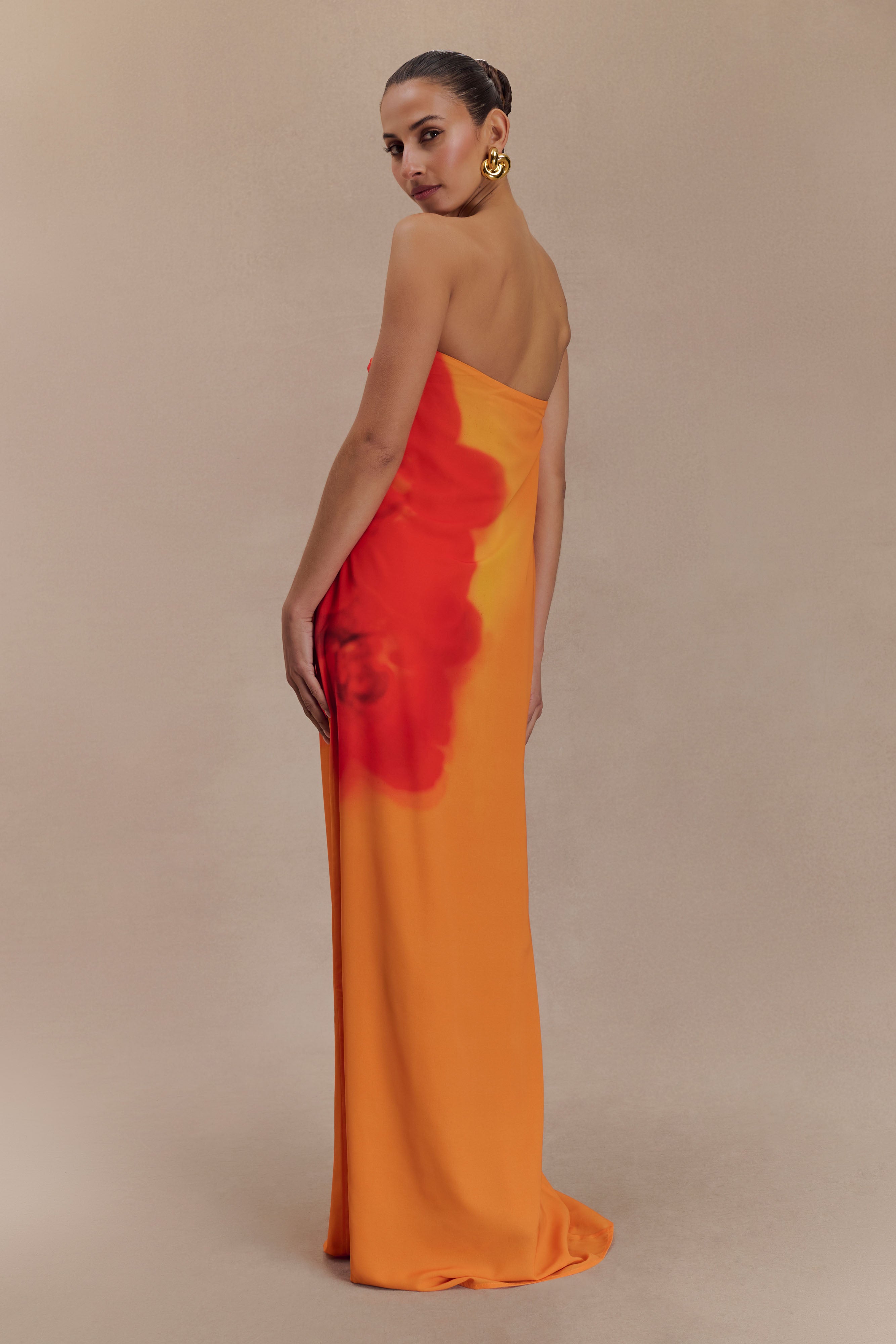 Amaya Strapless Chiffon Maxi Dress - Koi Orchid Print、mySite、solidvoid