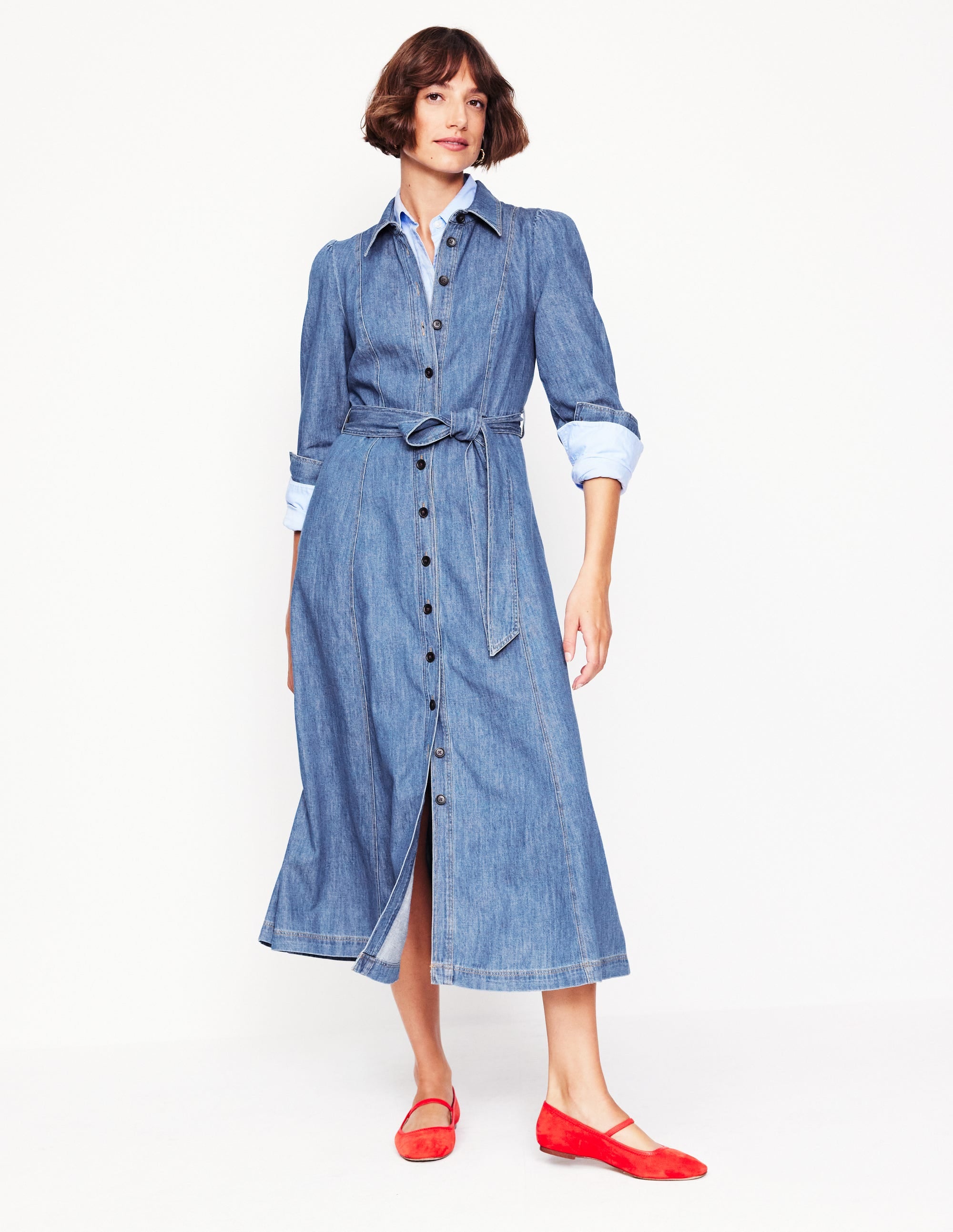  Aubrey Denim Midi Shirt Dress-Light Vintage Denim、mySite、ashleygrahame