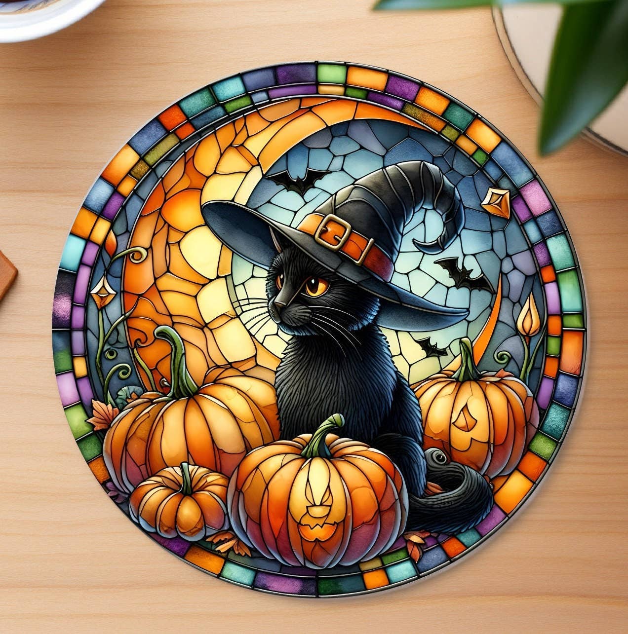 Black Cat Glass Coaster、mySite、g9winljtr