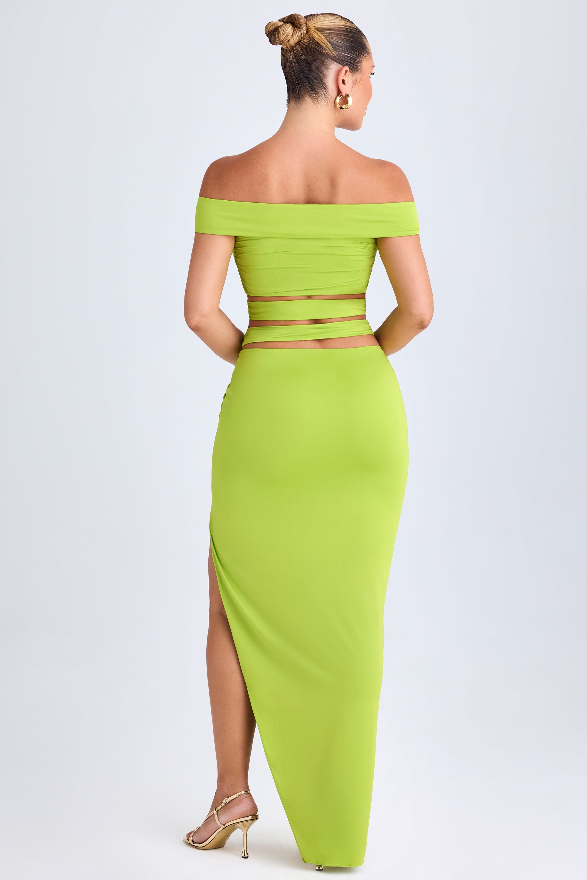 Asymmetric Cut-Out Maxi Skirt in Lime Green、mySite、solidvoid