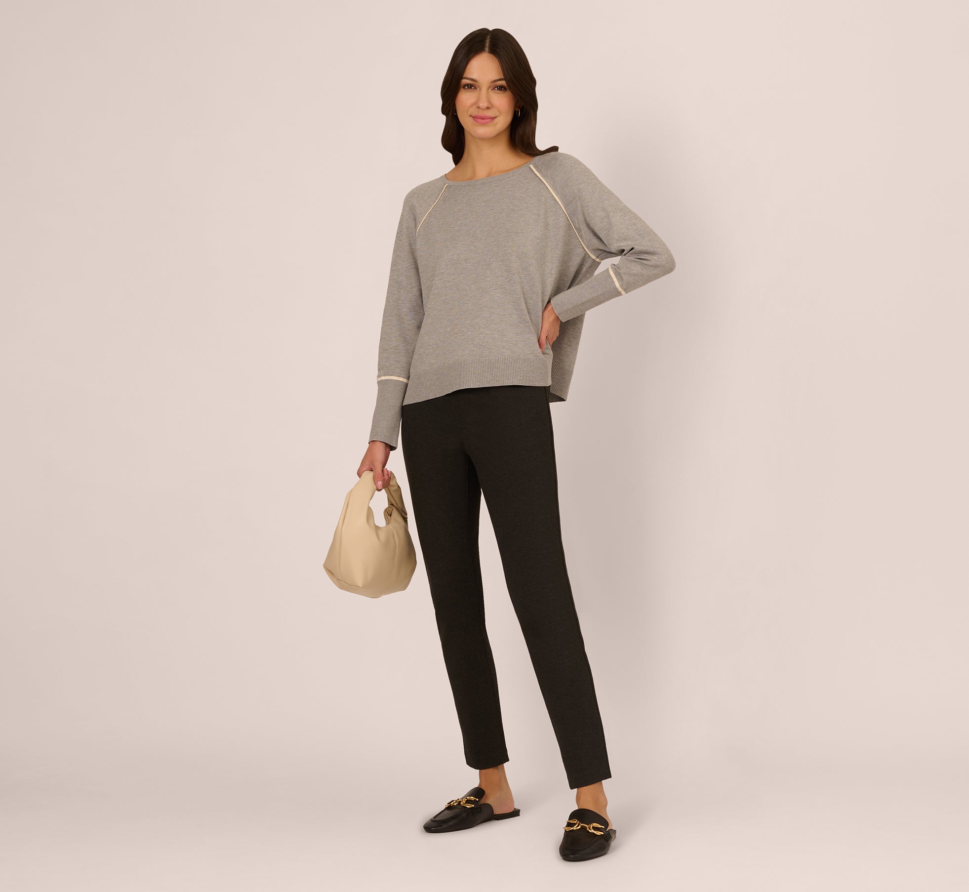 Boat Neck Slouchy Dolman Sleeve Raglan Sweater In Heather Grey Cream、mySite、solidvoid