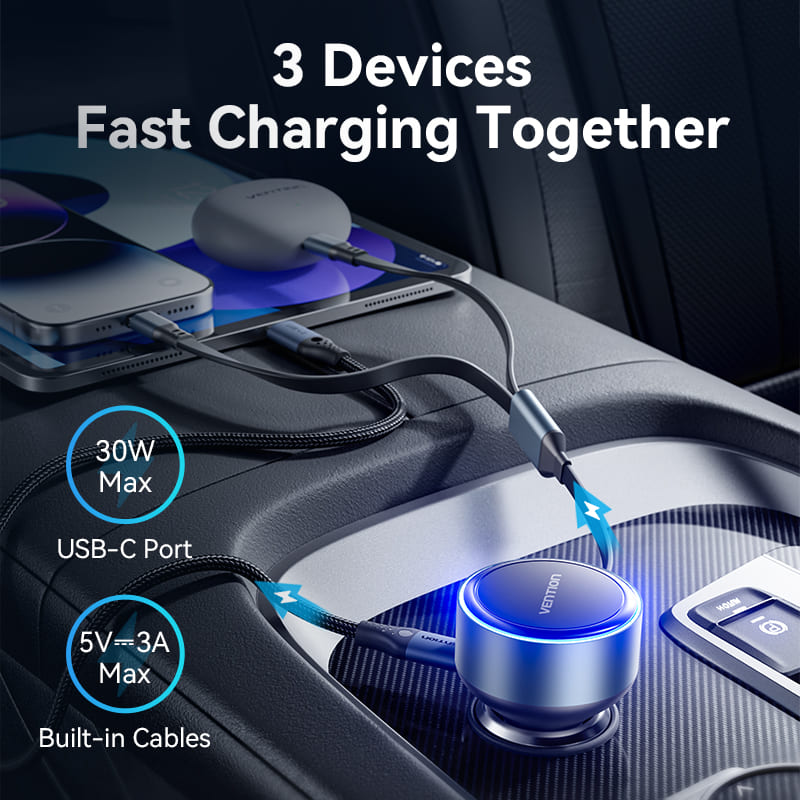 Vention Car Charger with Built-In Cable、mySite、fannypackpong
