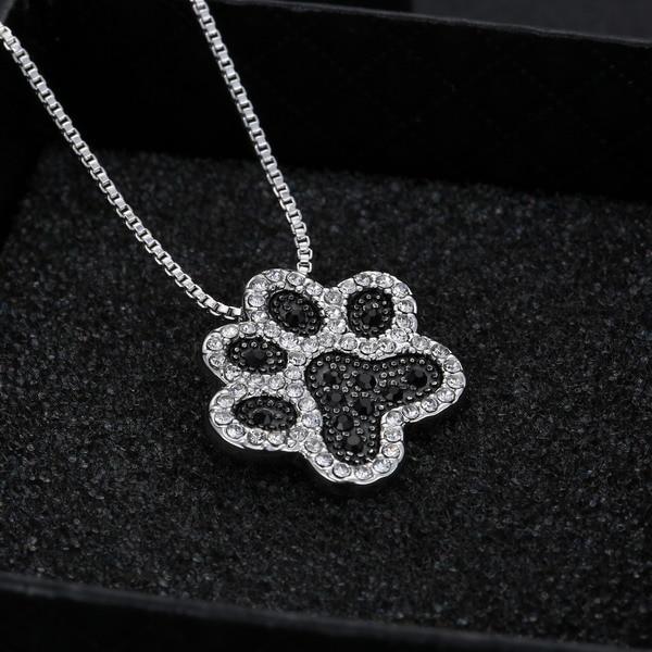 Paw Necklace, Fashion Silver Plated Black and White or White CZ Pet Paw Necklace-So Sweet for the Pet Lover!!、mySite、g9winljtr
