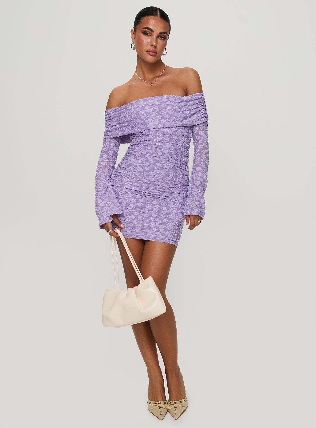 Intereste Long Sleeve Mini Dress Purple、mySite、solidvoid