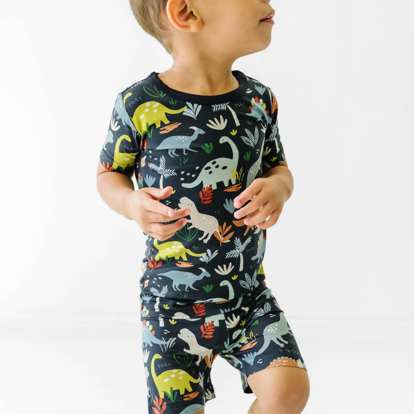 Navy Jurassic Jungle Two-Piece Short Sleeve & Shorts Pajama Set、mySite、g9winljtr