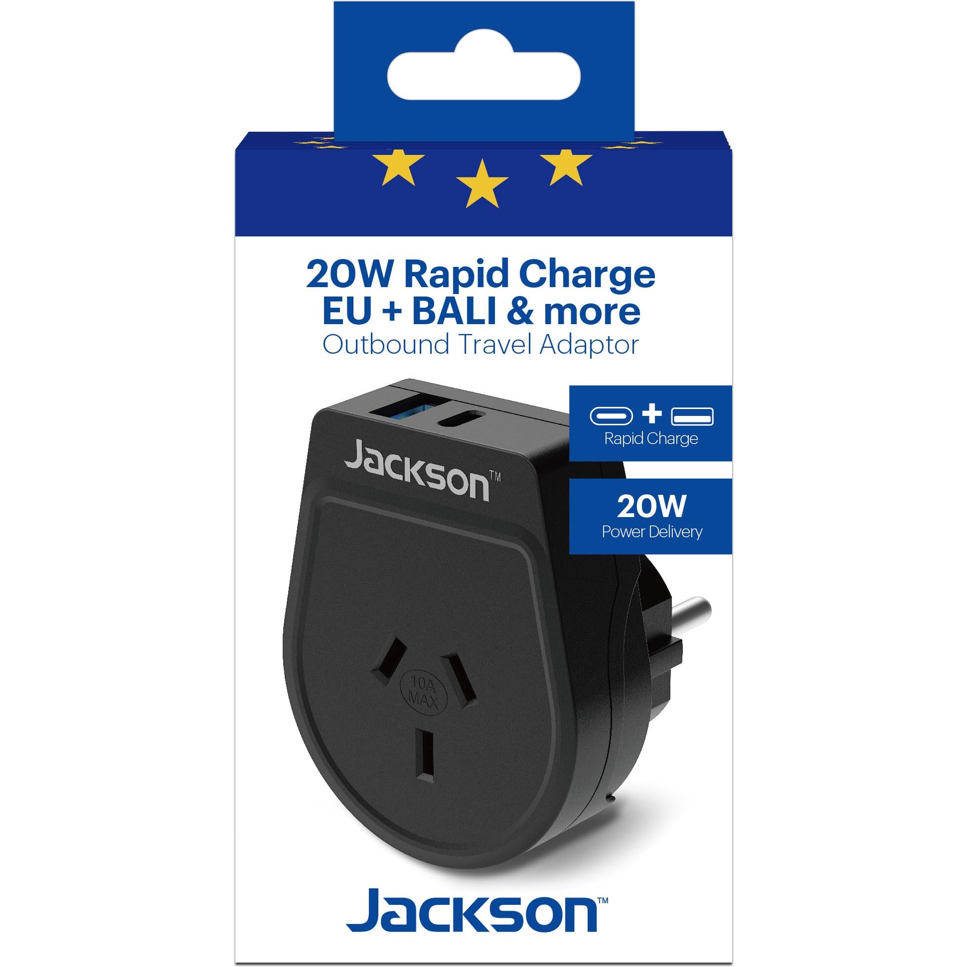Jackson Outbound 20W Travel Adapter Europe with USB-A/C、mySite、camillekostekn