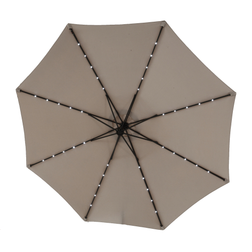 10ft Solar LED Offset Hanging Market Patio Umbrella ( khaki )(No Base)、、eastwooduniform