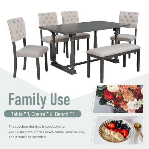 TREXM 6-Piece Dining Table and Chair Set with Special-shaped Legs and Foam-covered Seat Backs&Cushions for Dining Room (Gary)、、casual