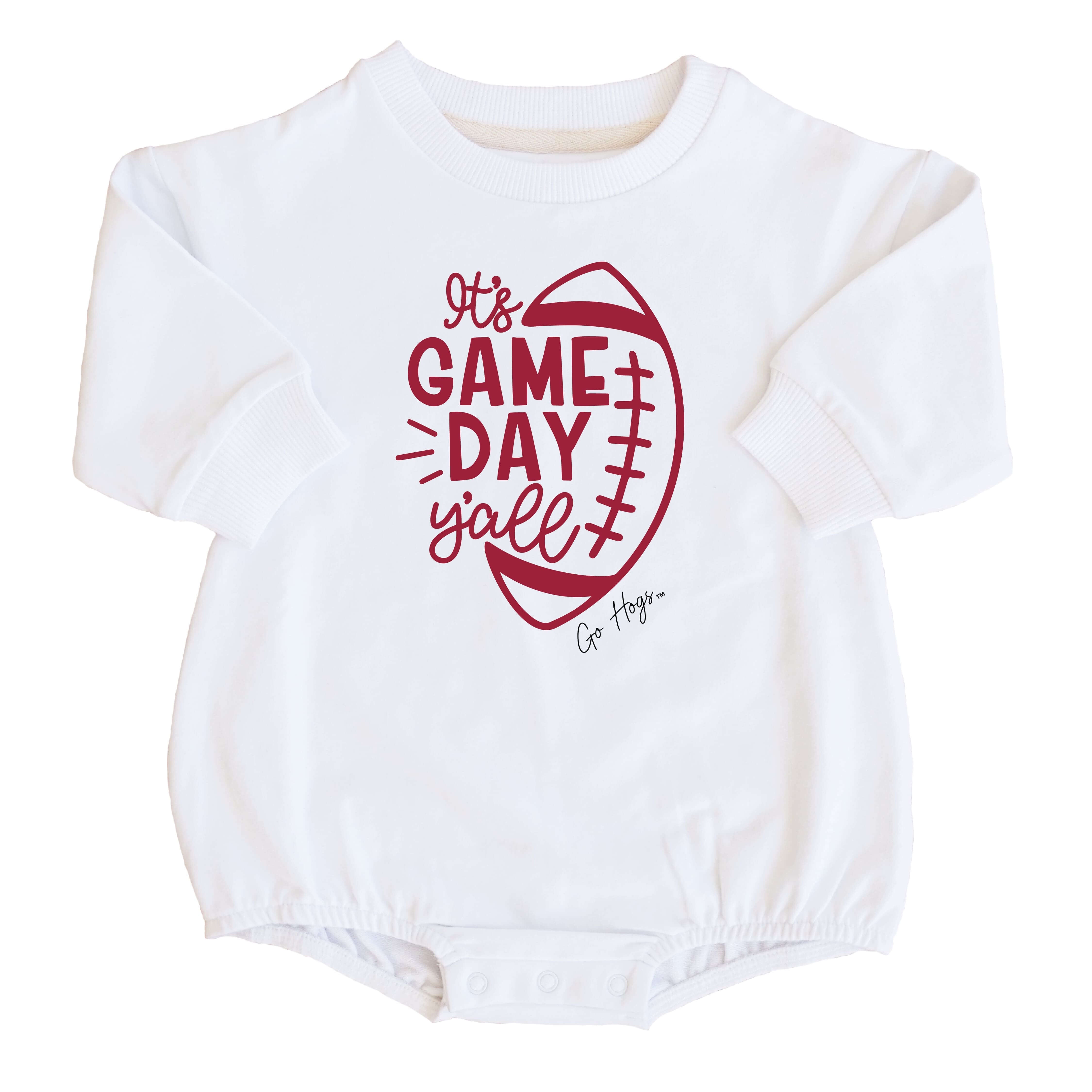  University of Arkansas | Football & Bows Graphic Sweatshirt Bubble Romper、mySite、layawaytickets