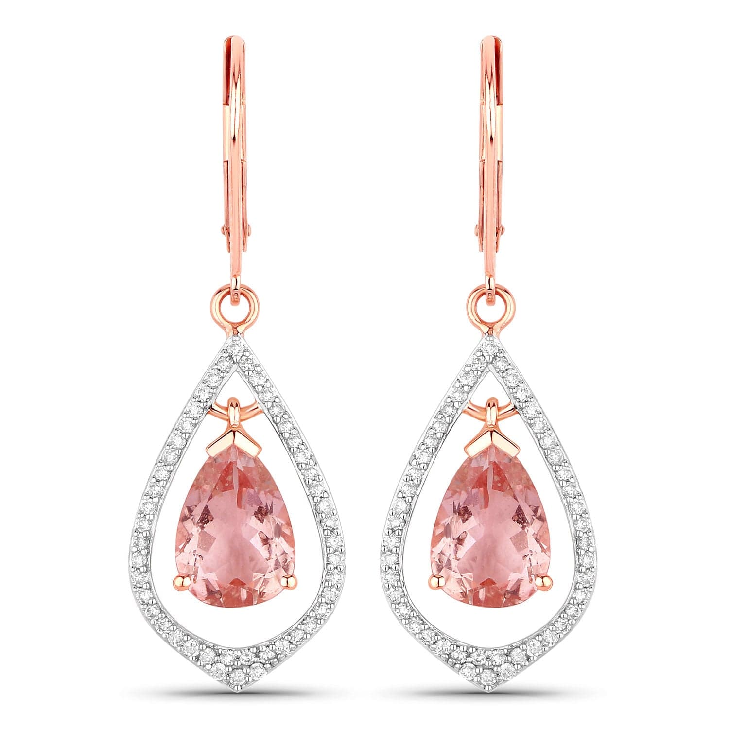 Morganite and Diamond Drop Earrings 14K Rose Gold、mySite、g9winljtr