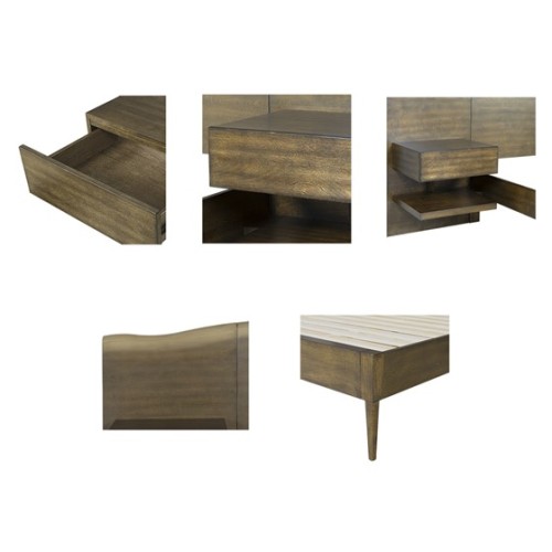 Platform Bed frame with Live-Edge Headboard and Built-in Nightstands/Drawers、、eastwooduniform