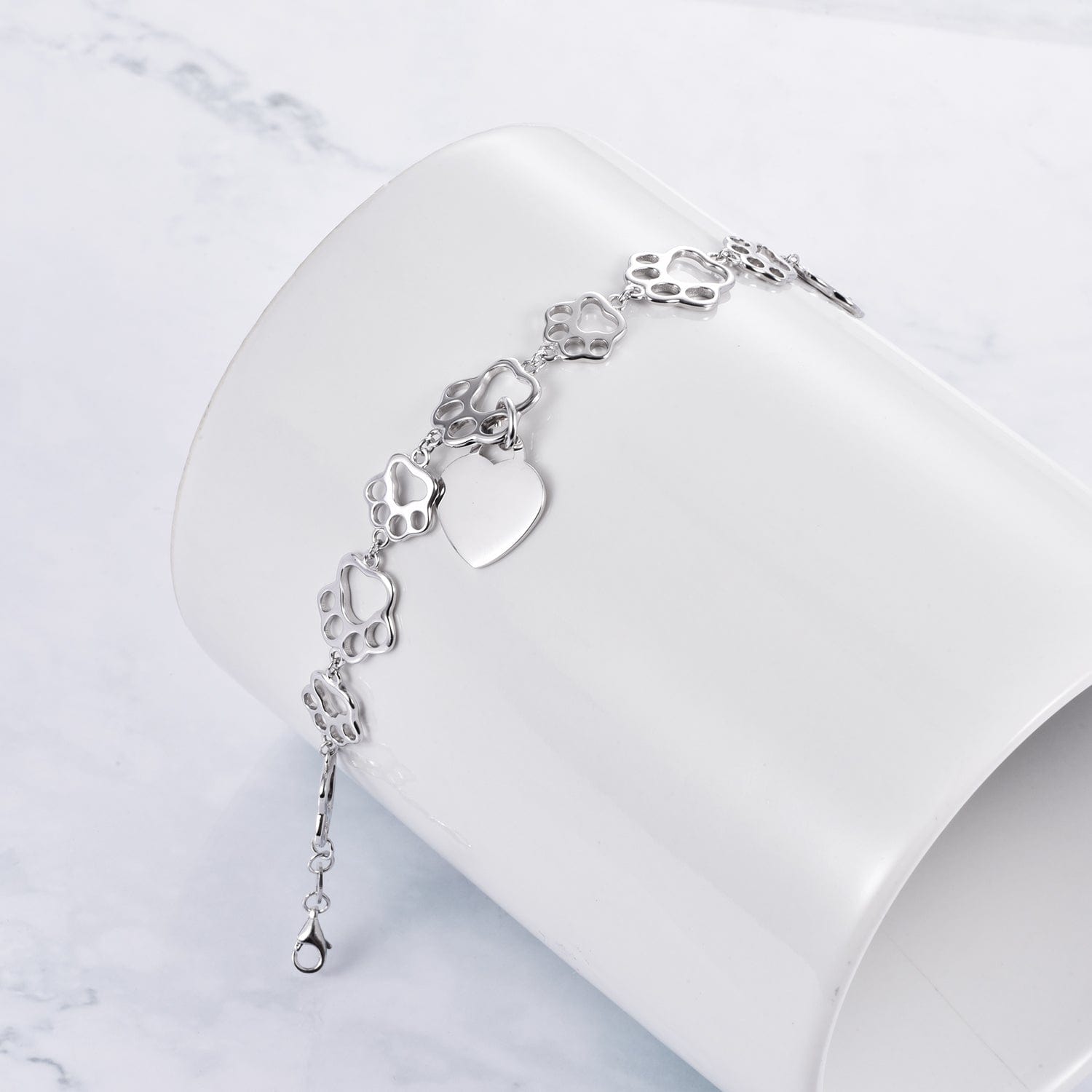 Pet Paw Bracelet with Heart Sterling Silver, Engraveable、mySite、g9winljtr