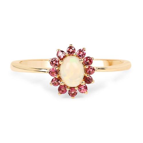 Opal and Pink Tourmaline Ring-Dainty and Sweet, Perfect for October Babies!、mySite、g9winljtr