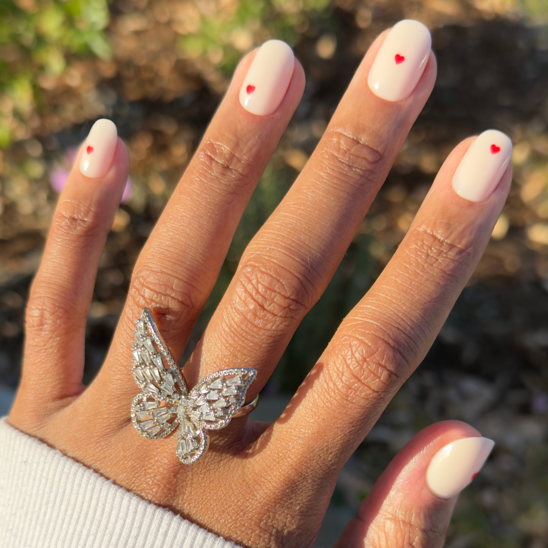 Red Hearts | Short | Round - Tab Press-On、mySite、solidvoid