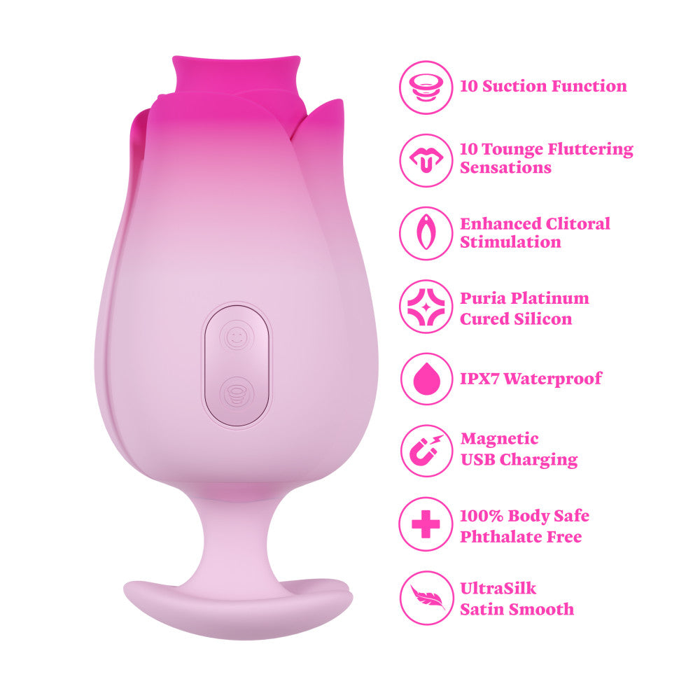 Aria | Tulip Trance Silicone Personal Massager with Suction & Tongue-Fluttering Sensations – Pink、mySite、bottomscart