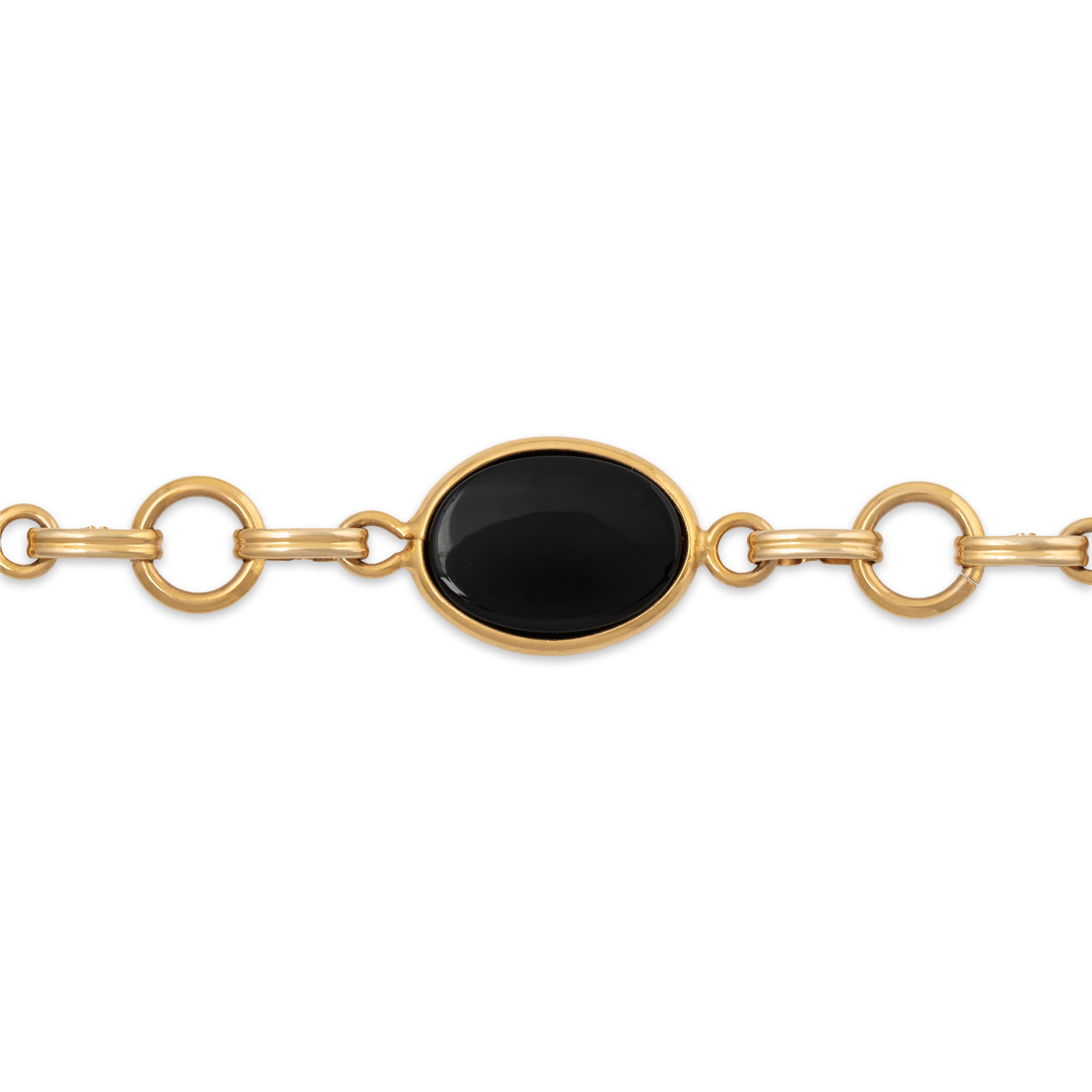 Vintage 14k Yellow Gold 11.8cttw Onyx Oval Link Bracelet 7、mySite、hinf8tx79