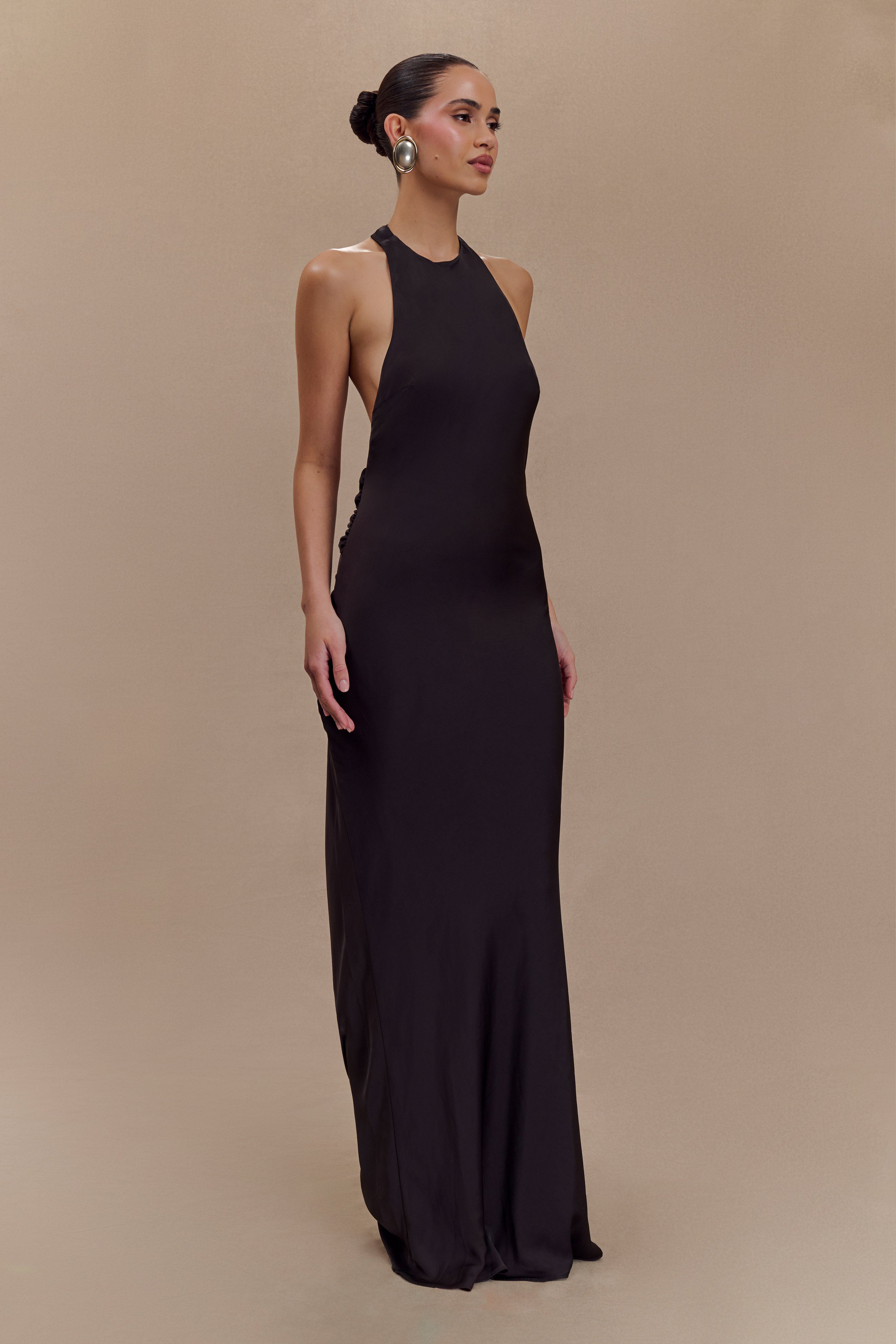 Rinna Satin Halter Maxi Dress - Black、mySite、solidvoid