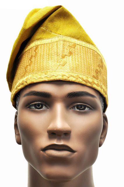 Gold Embroidered African Net Aso Oke Hat-Kufi-Cap、mySite、solidvoid