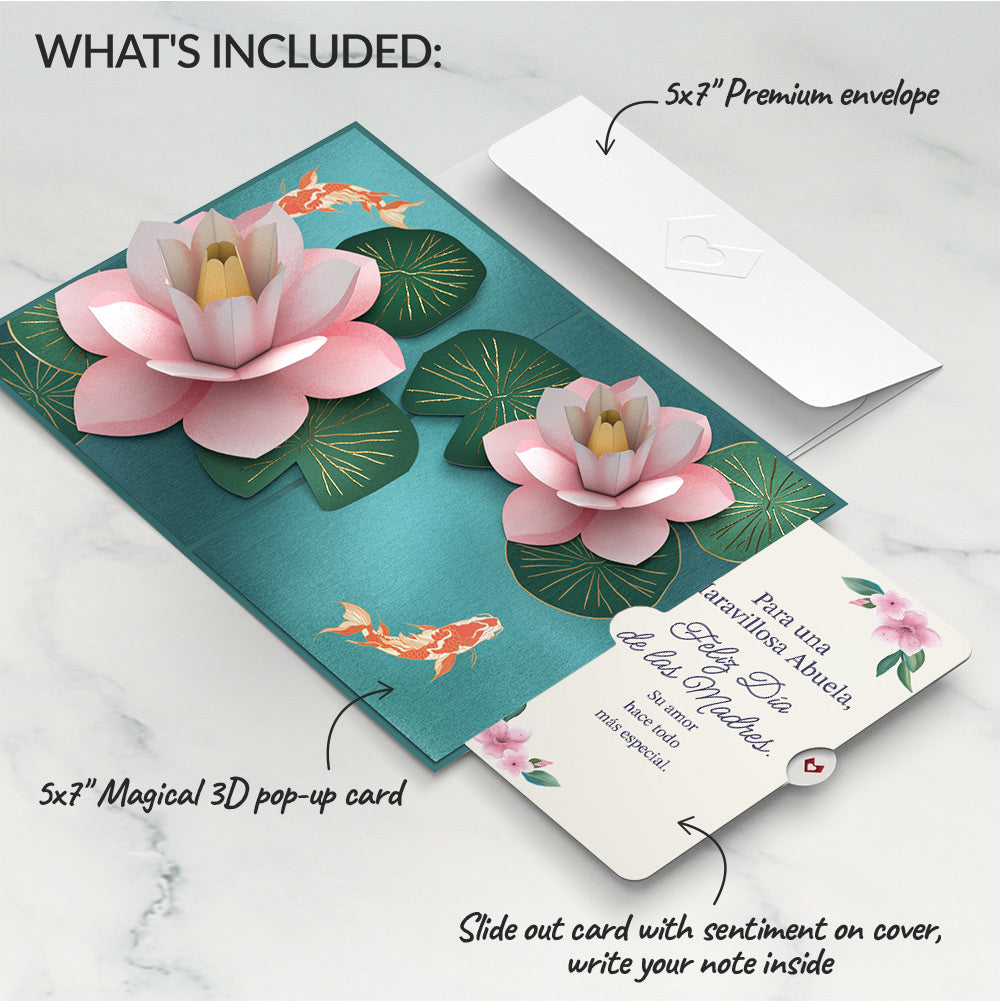Koi Fish and Lotus Pond Mother's Day Pop-Up Card and Sentiment Set for Spanish Grandmother、mySite、solidvoid