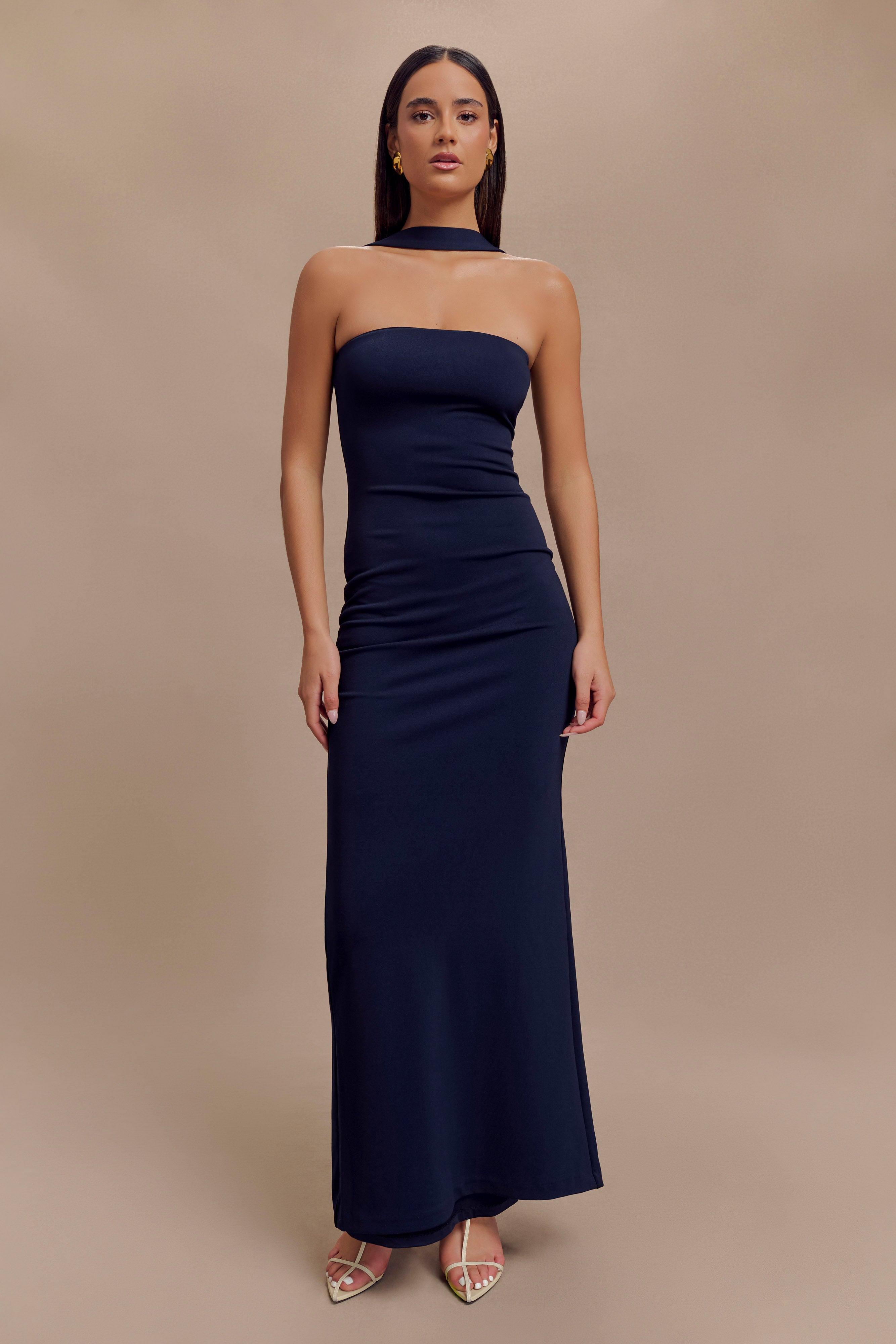 Velma Halter Collar Maxi Dress - Dark Navy、mySite、solidvoid