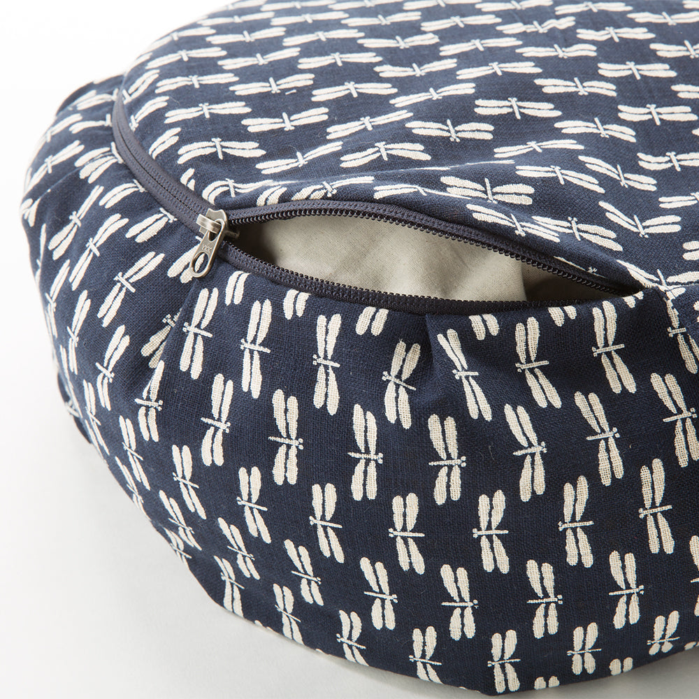 Navy Dragonfly Print Buckwheat Hull Zafu - COVER ONLY、mySite、topwebapps