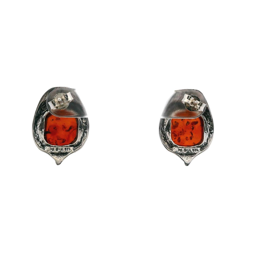  Estate Sterling Silver Cushion Amber Stud Earrings
