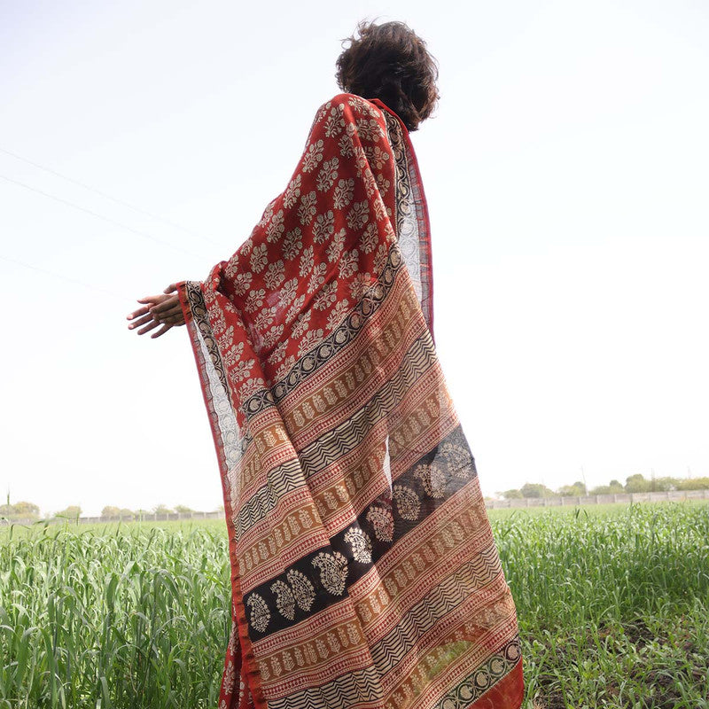 Bagru Printed Chanderi Red Saree、mySite、camillekostekn