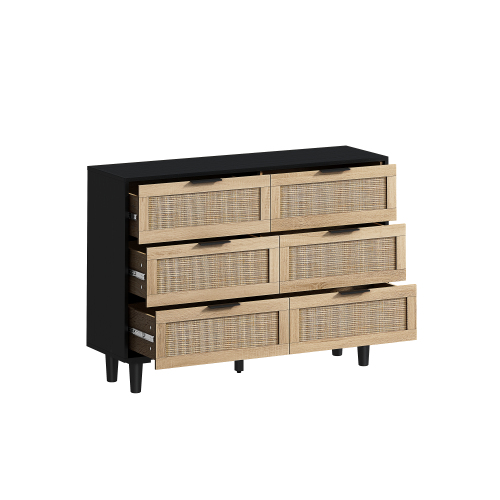 51.18"6-Drawers Rattan Storage Cabinet Rattan Drawer,for Bedroom,Living Room,Natural (Same SKU:W757P198980)、、casual