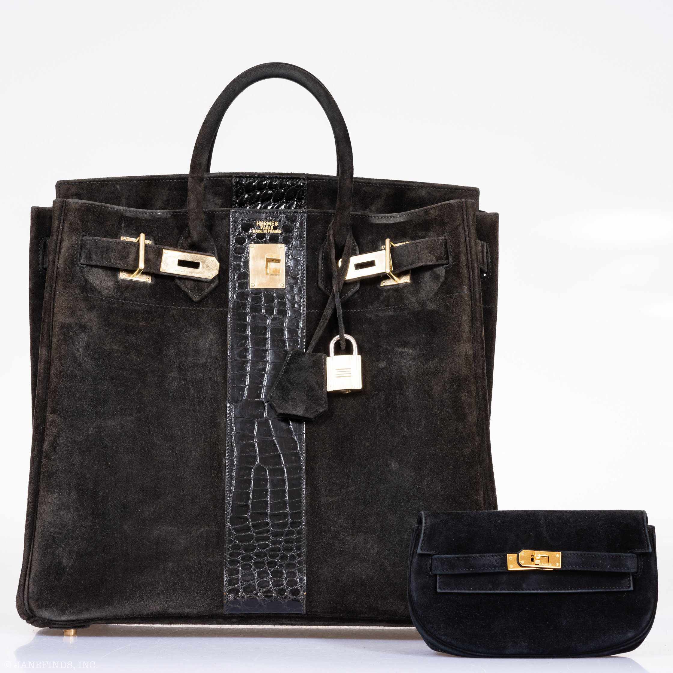 Hermès Birkin 40 HAC Black Doblis Suede and Crocodile Gold Hardware、mySite、garminoutage.com