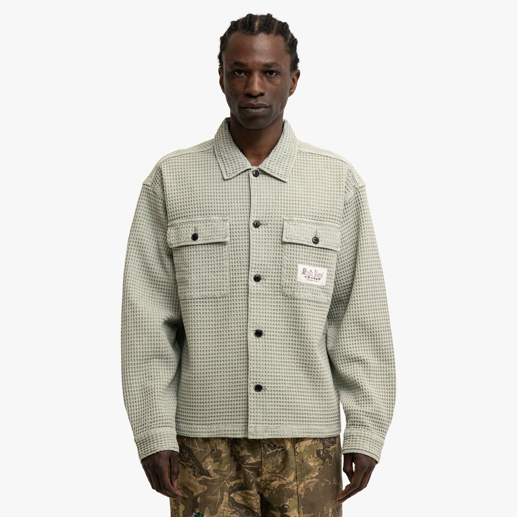  Brain Dead Waffle Button Shirt Stone、mySite、merchandisen