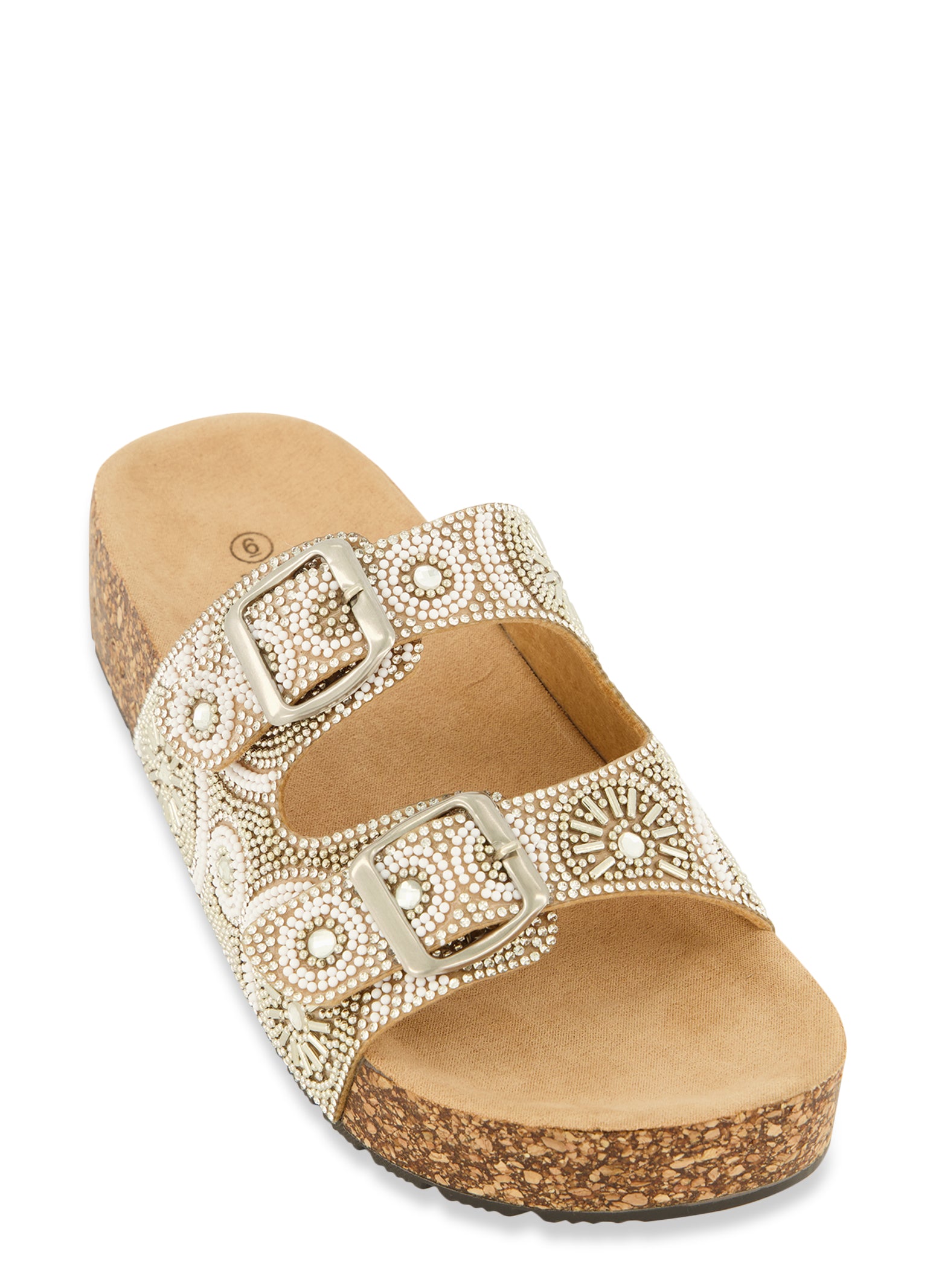 Embellished Double Band Platform Footbed Sandals、mySite、camillekostekn