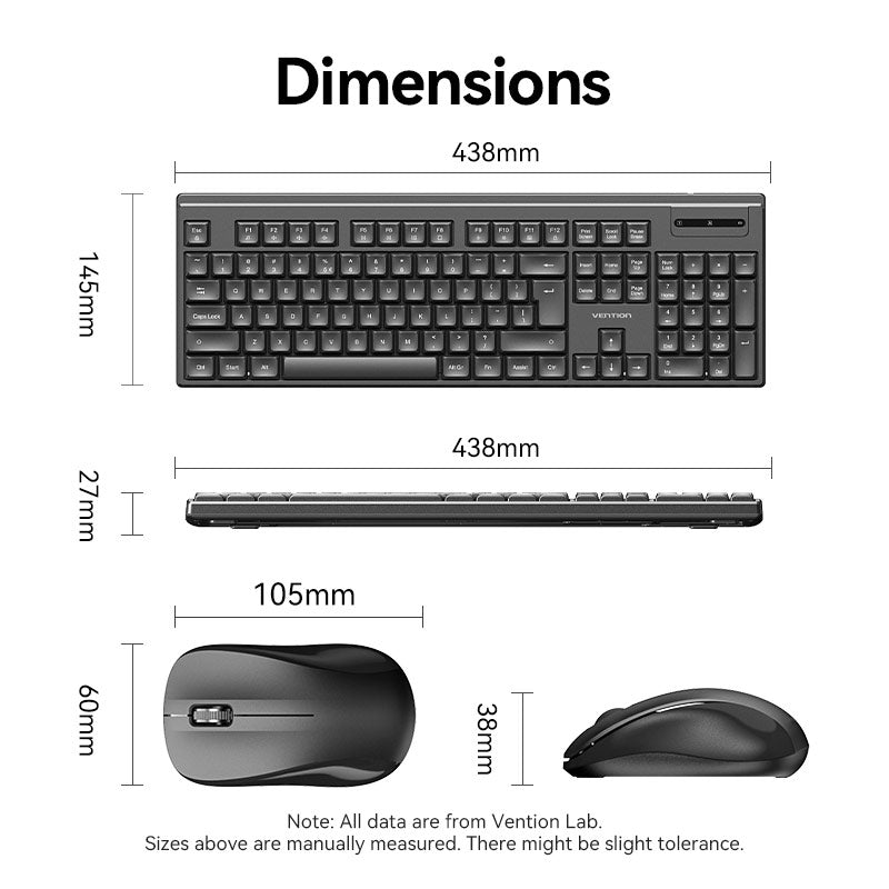 Vention Wireless Full-Sized Silent Keyboard and Mouse Combo Black Slim Type、mySite、fannypackpong